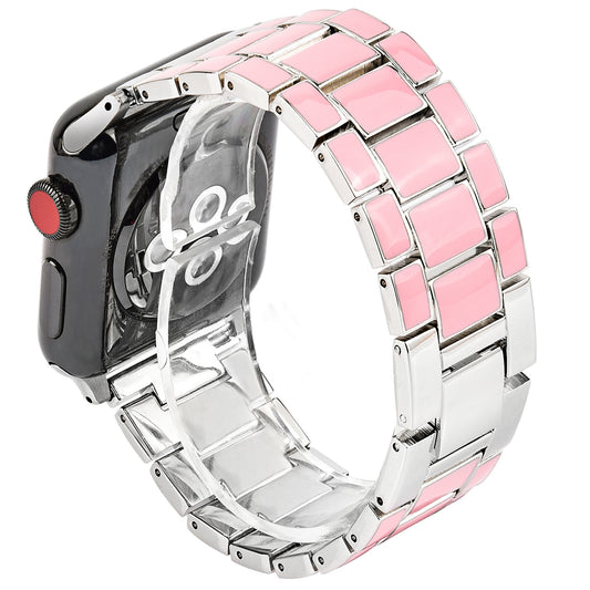 3 Beads Metal Smart Watch Band Epoxy Wrist Strap Replacement for Apple Watch Series 8 41mm / Series 7 41mm / Series 6 / 5 / 4 / SE / SE(2022) 40mm Series 3 / 2 / 1 38mm - Pink / Silver