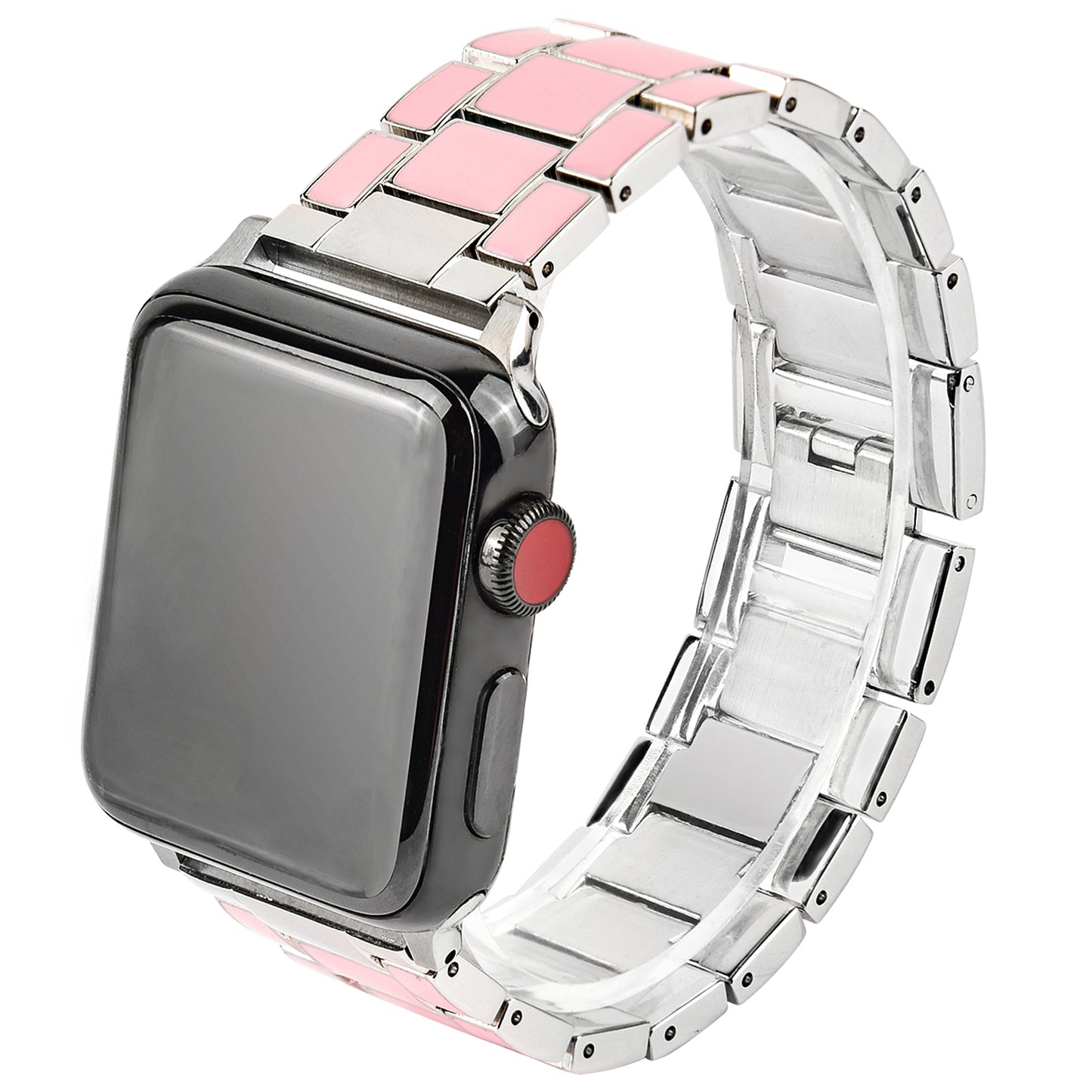 3 Beads Metal Smart Watch Band Epoxy Wrist Strap Replacement for Apple Watch Series 8 41mm / Series 7 41mm / Series 6 / 5 / 4 / SE / SE(2022) 40mm Series 3 / 2 / 1 38mm - Pink / Silver