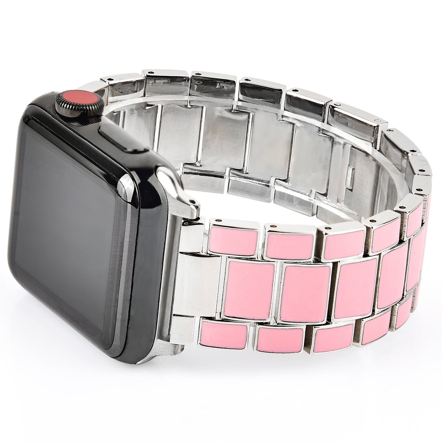 3 Beads Metal Smart Watch Band Epoxy Wrist Strap Replacement for Apple Watch Series 8 41mm / Series 7 41mm / Series 6 / 5 / 4 / SE / SE(2022) 40mm Series 3 / 2 / 1 38mm - Pink / Silver