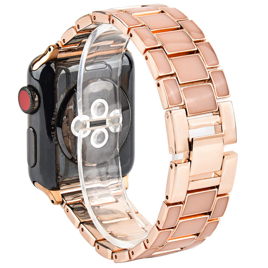 3 Beads Metal Smart Watch Band Epoxy Wrist Strap Replacement for Apple Watch Series 8 41mm / Series 7 41mm / Series 6 / 5 / 4 / SE / SE(2022) 40mm Series 3 / 2 / 1 38mm - Gold