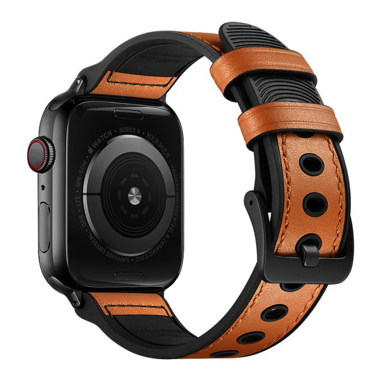 Fingerprint Silicone + Genuine Leather Watch Band for Apple Watch Series 8 41mm / Series 7 41mm / SE / SE(2022) / Series 6 / 5 / 4 40mm / Series 3 / 2 / 1 38mm - Brown