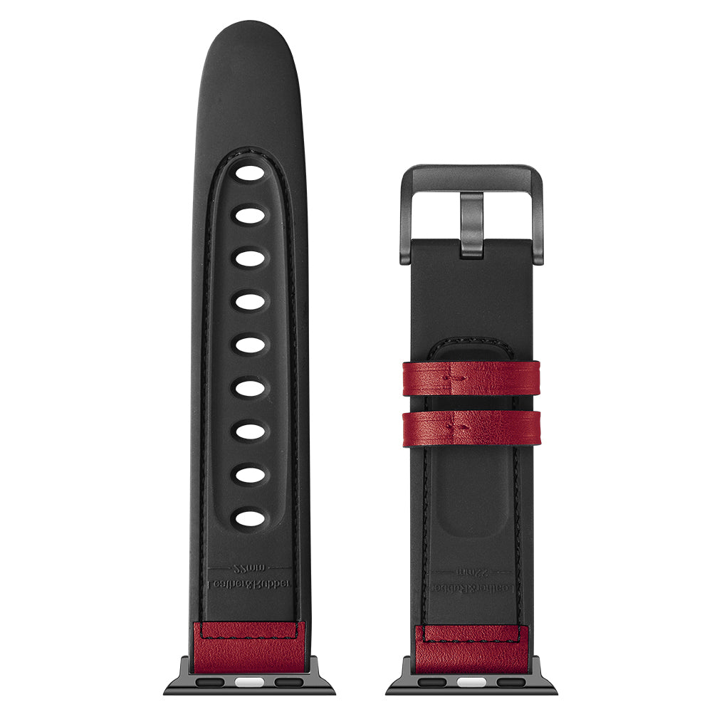 Durable Stylish Fingerprint Silicone + Genuine Leather Watch Band for Apple Watch Ultra 49mm / Series 8 45mm / 7 45mm / SE 44mm / SE (2022) 44mm / Series 6 / 5 / 4 44mm / Series 3 / 2 / 1 42mm - Red
