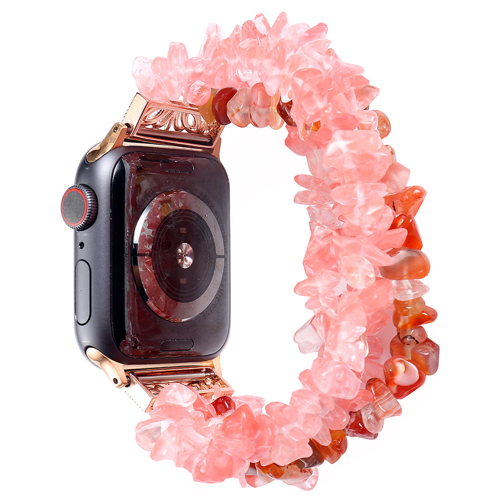 Natural Stones Watch Strap Replacement Wrist Band Bracelet for Apple Watch Series 8 41mm / Series 7 41mm / SE / SE(2022) / Series 6 / 5 / 4 40mm / Series 3 / 2 / 1 38mm - Watermelon Red
