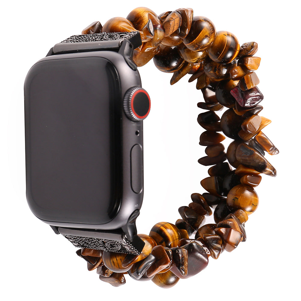 Four Rows Natural Stones Smart Watch Strap Band Replacement for Apple Watch Ultra 49mm / Series 8 45mm / 7 45mm / SE 44mm / SE (2022) 44mm / Series 6 / 5 / 4 44mm / Series 3 / 2 / 1 42mm - Brown