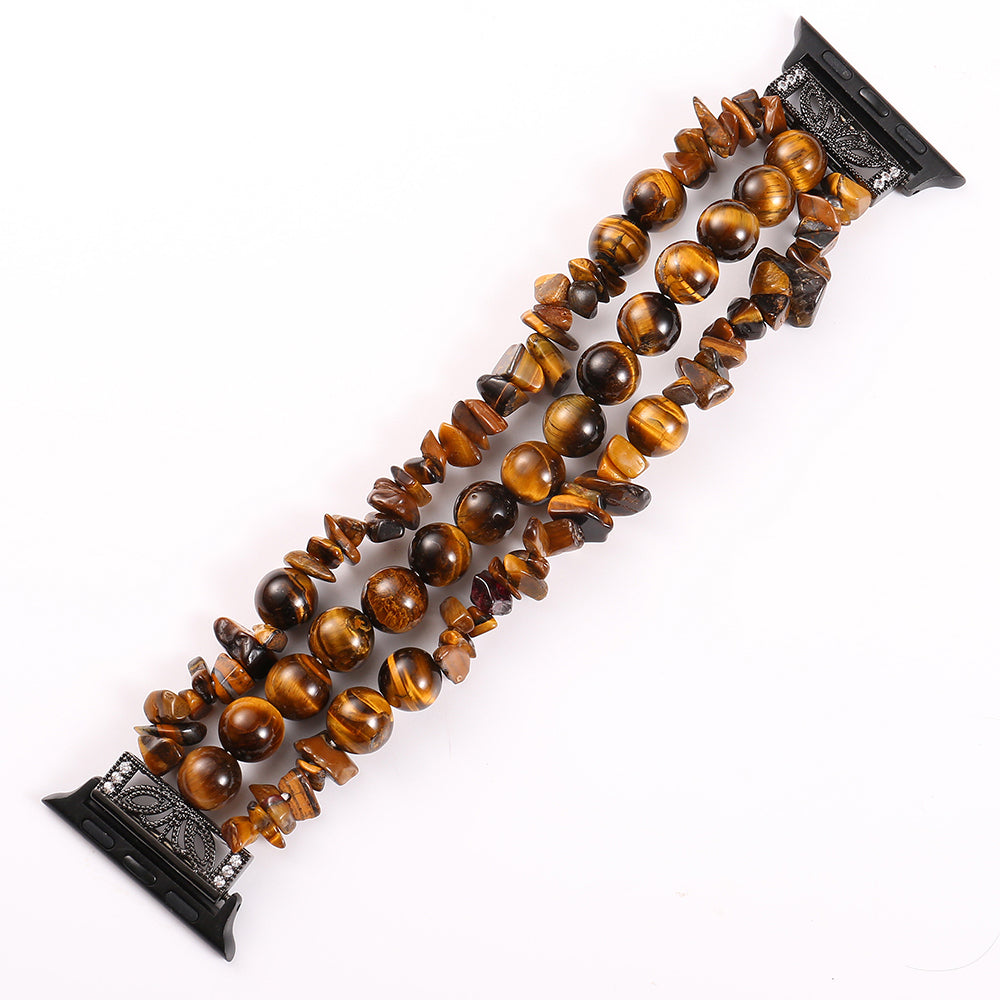 Four Rows Natural Stones Smart Watch Strap Band Replacement for Apple Watch Ultra 49mm / Series 8 45mm / 7 45mm / SE 44mm / SE (2022) 44mm / Series 6 / 5 / 4 44mm / Series 3 / 2 / 1 42mm - Brown