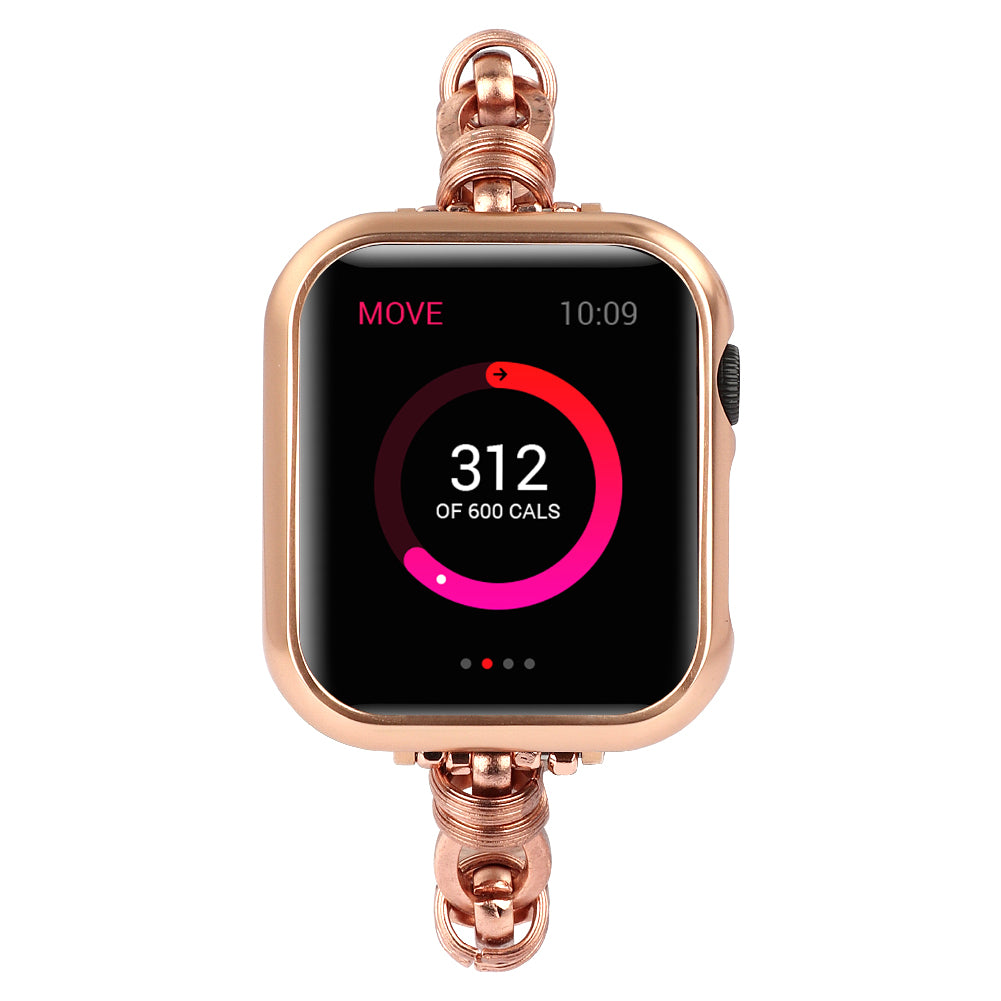 Punk Style Watch Strap Stainless Steel Wrist Band Replacement for Apple Watch Ultra 49mm / Series 8 45mm / 7 45mm / SE 44mm / SE (2022) 44mm / Series 6 / 5 / 4 44mm / Series 3 / 2 / 1 42mm - Rose Gold