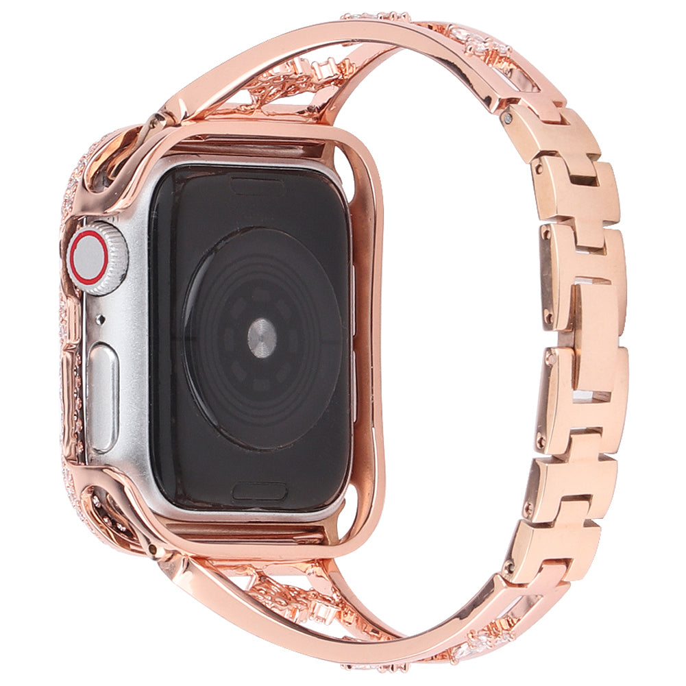 Zircon Decor Stainless Steel Bracelet Watch Strap Replacement Wrist Band for Apple Watch Ultra 49mm / Series 8 45mm / 7 45mm / Series 6 / 5 / 4 / SE 44mm / SE (2022) 44mm Series 3 / 2 / 1 42mm - Rose Gold