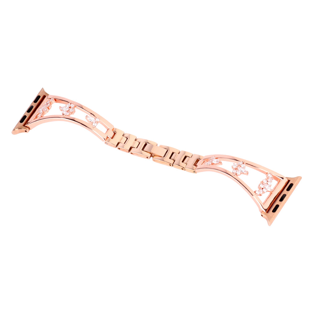 Zircon Decor Stainless Steel Bracelet Watch Strap Replacement Wrist Band for Apple Watch Ultra 49mm / Series 8 45mm / 7 45mm / Series 6 / 5 / 4 / SE 44mm / SE (2022) 44mm Series 3 / 2 / 1 42mm - Rose Gold