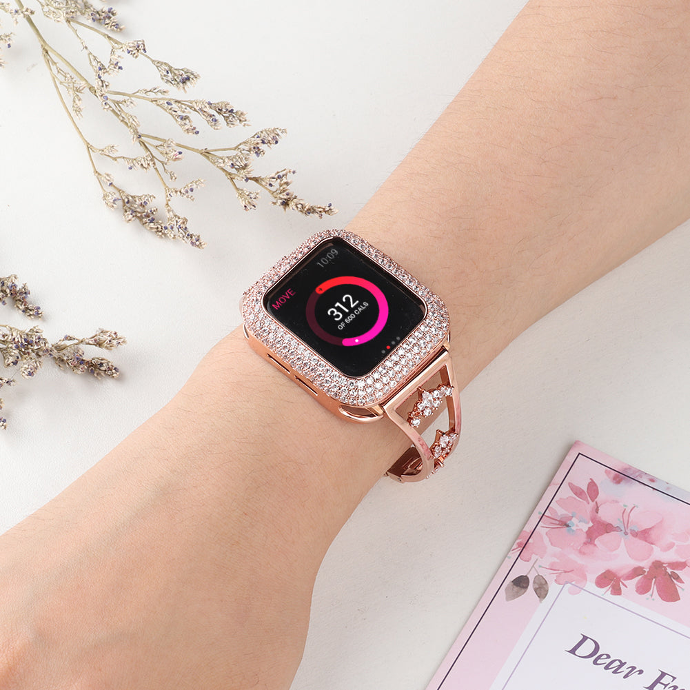 Zircon Decor Stainless Steel Bracelet Watch Strap Replacement Wrist Band for Apple Watch Ultra 49mm / Series 8 45mm / 7 45mm / Series 6 / 5 / 4 / SE 44mm / SE (2022) 44mm Series 3 / 2 / 1 42mm - Rose Gold