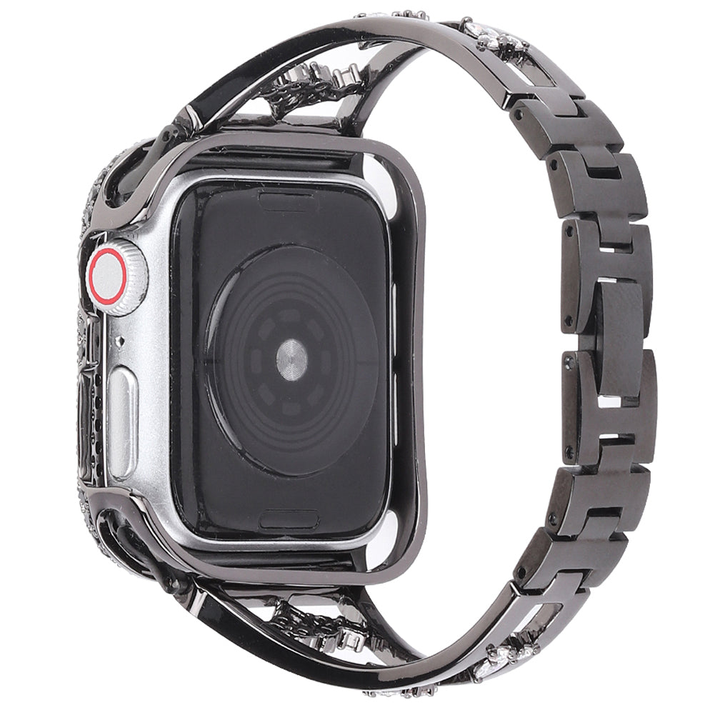Zircon Decor Stainless Steel Bracelet Watch Strap Replacement Wrist Band for Apple Watch Ultra 49mm / Series 8 45mm / 7 45mm / Series 6 / 5 / 4 / SE 44mm / SE (2022) 44mm Series 3 / 2 / 1 42mm - Black