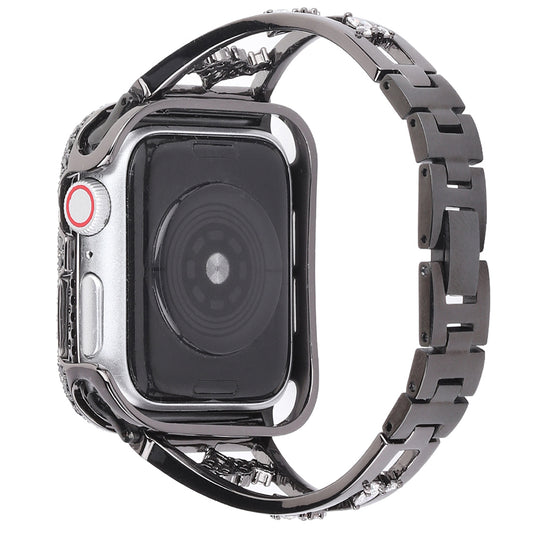 Zircon Decor Stainless Steel Bracelet Watch Strap Replacement Wrist Band for Apple Watch Ultra 49mm / Series 8 45mm / 7 45mm / Series 6 / 5 / 4 / SE 44mm / SE (2022) 44mm Series 3 / 2 / 1 42mm - Black