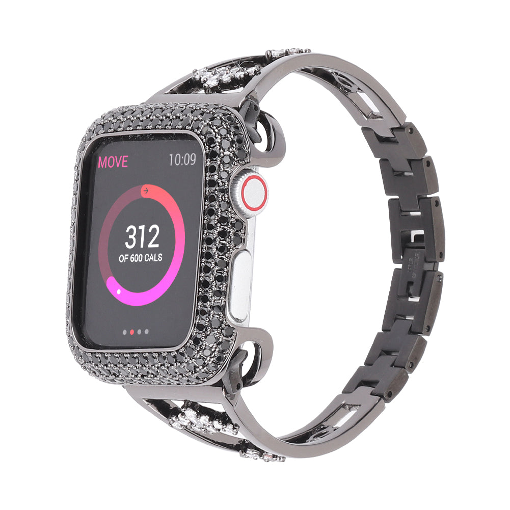 Zircon Decor Stainless Steel Bracelet Watch Strap Replacement Wrist Band for Apple Watch Ultra 49mm / Series 8 45mm / 7 45mm / Series 6 / 5 / 4 / SE 44mm / SE (2022) 44mm Series 3 / 2 / 1 42mm - Black