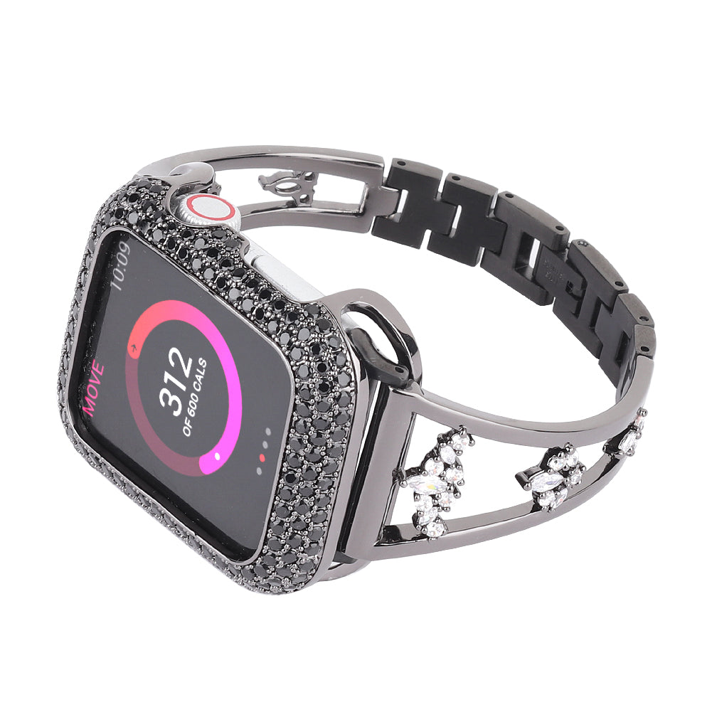 Zircon Decor Stainless Steel Bracelet Watch Strap Replacement Wrist Band for Apple Watch Ultra 49mm / Series 8 45mm / 7 45mm / Series 6 / 5 / 4 / SE 44mm / SE (2022) 44mm Series 3 / 2 / 1 42mm - Black