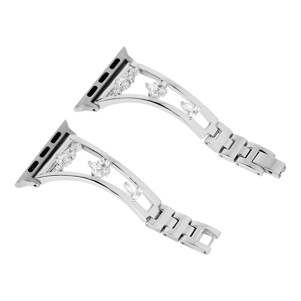 Zircon Decor Stainless Steel Bracelet Watch Strap Replacement Wrist Band for Apple Watch Ultra 49mm / Series 8 45mm / 7 45mm / Series 6 / 5 / 4 / SE 44mm / SE (2022) 44mm Series 3 / 2 / 1 42mm - Silver