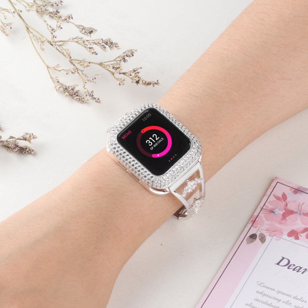 Zircon Decor Stainless Steel Bracelet Watch Strap Replacement Wrist Band for Apple Watch Ultra 49mm / Series 8 45mm / 7 45mm / Series 6 / 5 / 4 / SE 44mm / SE (2022) 44mm Series 3 / 2 / 1 42mm - Silver