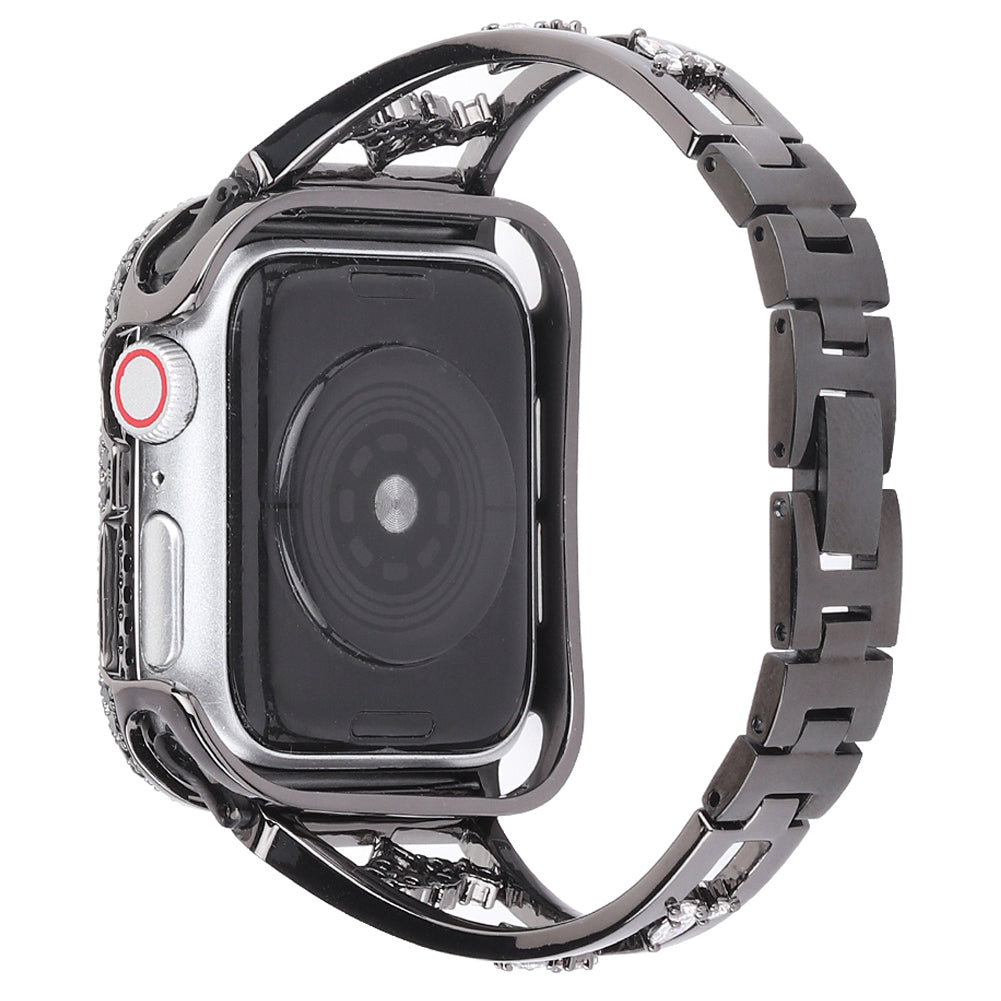 Stylish Zircon Decor Stainless Steel Wrist Strap Bracelet Replacement Watchband for Apple Watch Series 8 41mm / Series 7 41mm / Watch Series 6 / 5 / 4 / SE / SE(2022) 40mm / Watch Series 1 / 2 / 3 38mm - Black