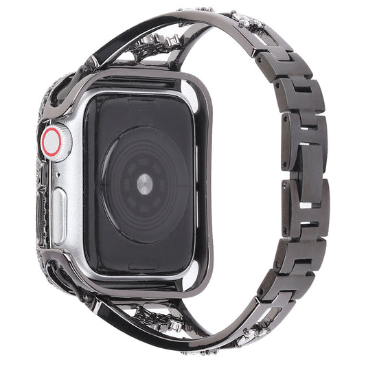 Stylish Zircon Decor Stainless Steel Wrist Strap Bracelet Replacement Watchband for Apple Watch Series 8 41mm / Series 7 41mm / Watch Series 6 / 5 / 4 / SE / SE(2022) 40mm / Watch Series 1 / 2 / 3 38mm - Black