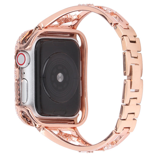 Stylish Zircon Decor Stainless Steel Wrist Strap Bracelet Replacement Watchband for Apple Watch Series 8 41mm / Series 7 41mm / Watch Series 6 / 5 / 4 / SE / SE(2022) 40mm / Watch Series 1 / 2 / 3 38mm - Rose Gold