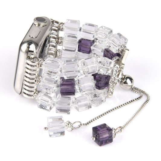 Faux Crystal Blocks Watch Band Wrist Strap for Apple Watch Ultra 49mm / Series 8 45mm / 7 45mm / SE 44mm / SE (2022) 44mm / Series 6 / 5 / 4 44mm / Series 3 / 2 / 1 42mm - Transparent