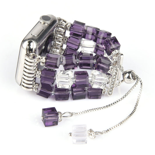Faux Crystal Blocks Watch Band Wrist Strap for Apple Watch Ultra 49mm / Series 8 45mm / 7 45mm / SE 44mm / SE (2022) 44mm / Series 6 / 5 / 4 44mm / Series 3 / 2 / 1 42mm - Purple