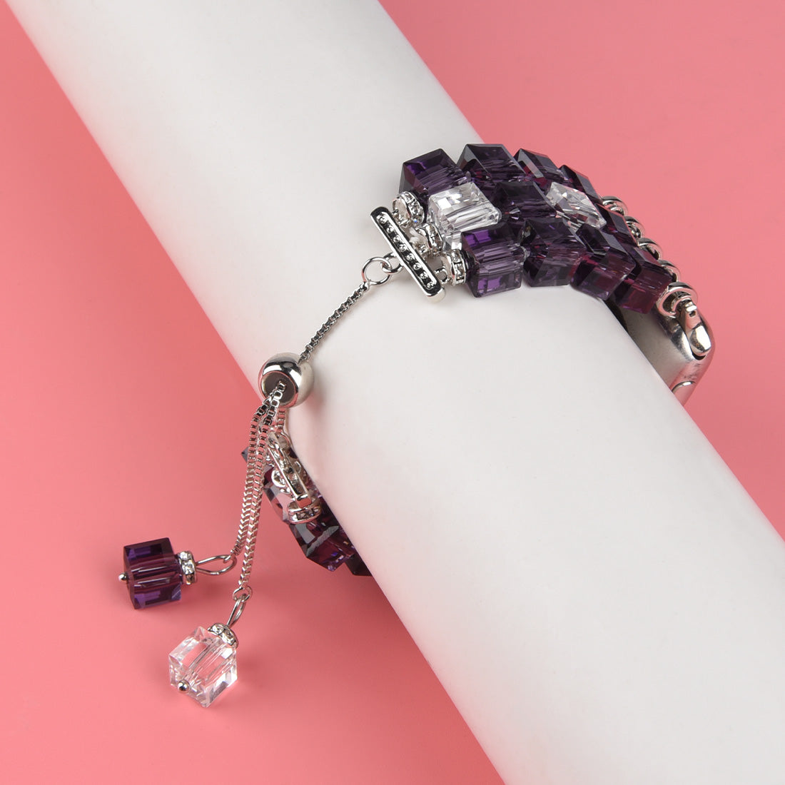 Faux Crystal Blocks Watch Band Wrist Strap for Apple Watch Ultra 49mm / Series 8 45mm / 7 45mm / SE 44mm / SE (2022) 44mm / Series 6 / 5 / 4 44mm / Series 3 / 2 / 1 42mm - Purple