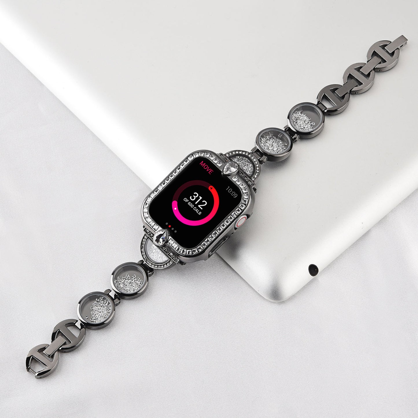 Rhinestones Decor Stainless Steel Watch Band Replacement Wrist Strap for Apple Watch Ultra 49mm / Series 8 45mm / 7 45mm / Series 6 / 5 / 4 / SE 44mm / SE (2022) 44mm Series 3 / 2 / 1 42mm - Black