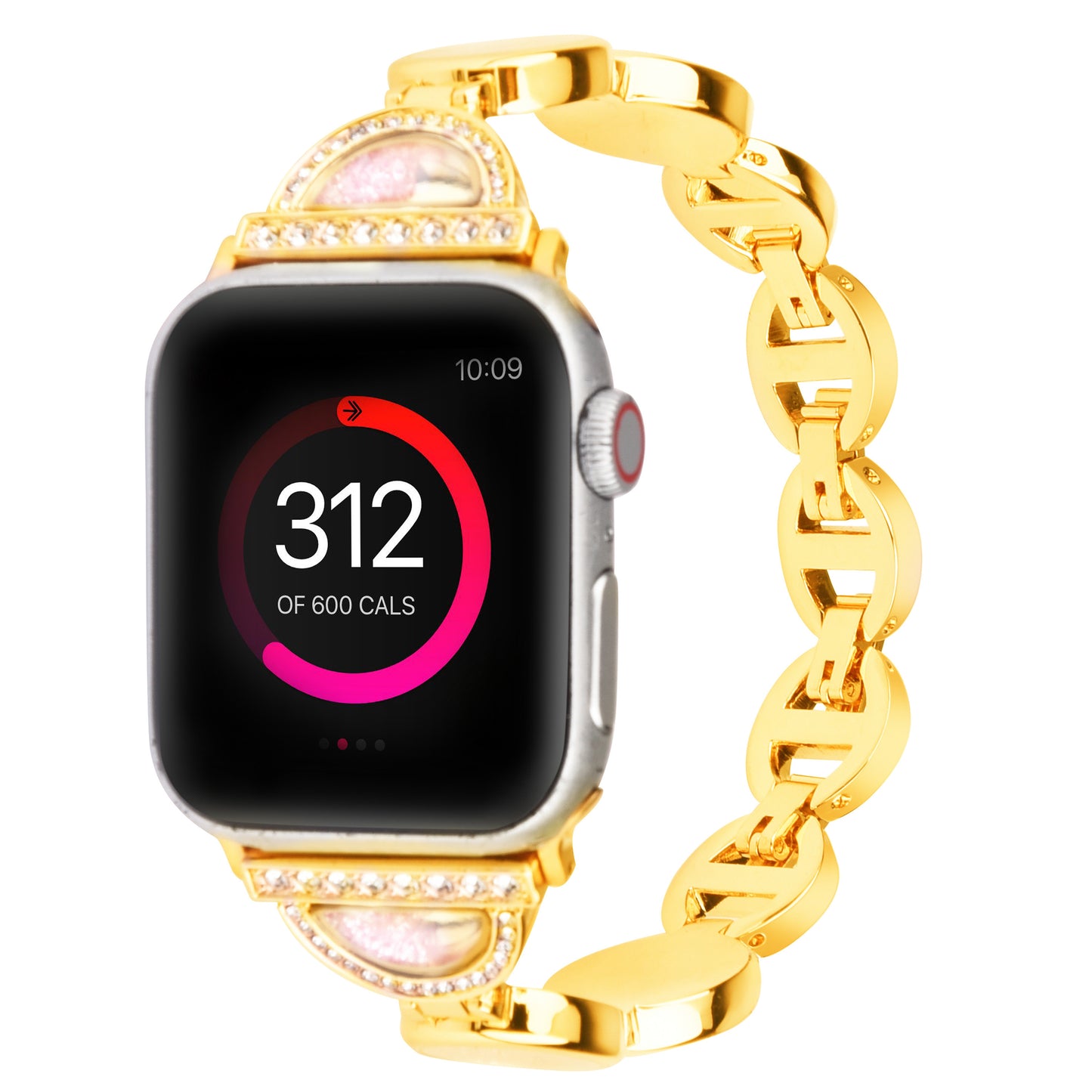 Rhinestones Decor Stainless Steel Watch Band Replacement Wrist Strap for Apple Watch Ultra 49mm / Series 8 45mm / 7 45mm / Series 6 / 5 / 4 / SE 44mm / SE (2022) 44mm Series 3 / 2 / 1 42mm - Gold