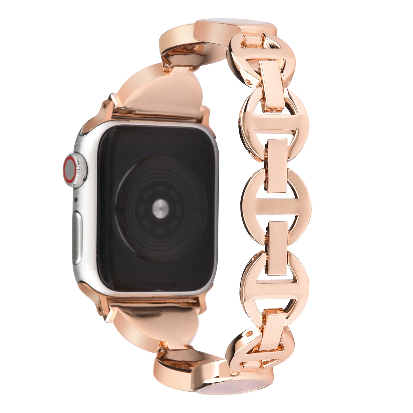 Rhinestones Decor Stainless Steel Watch Band Replacement Wrist Strap for Apple Watch Ultra 49mm / Series 8 45mm / 7 45mm / Series 6 / 5 / 4 / SE 44mm / SE (2022) 44mm Series 3 / 2 / 1 42mm - Rose Gold