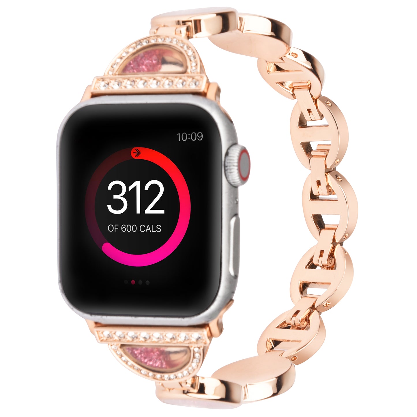 Rhinestones Decor Stainless Steel Watch Band Replacement Wrist Strap for Apple Watch Ultra 49mm / Series 8 45mm / 7 45mm / Series 6 / 5 / 4 / SE 44mm / SE (2022) 44mm Series 3 / 2 / 1 42mm - Rose Gold