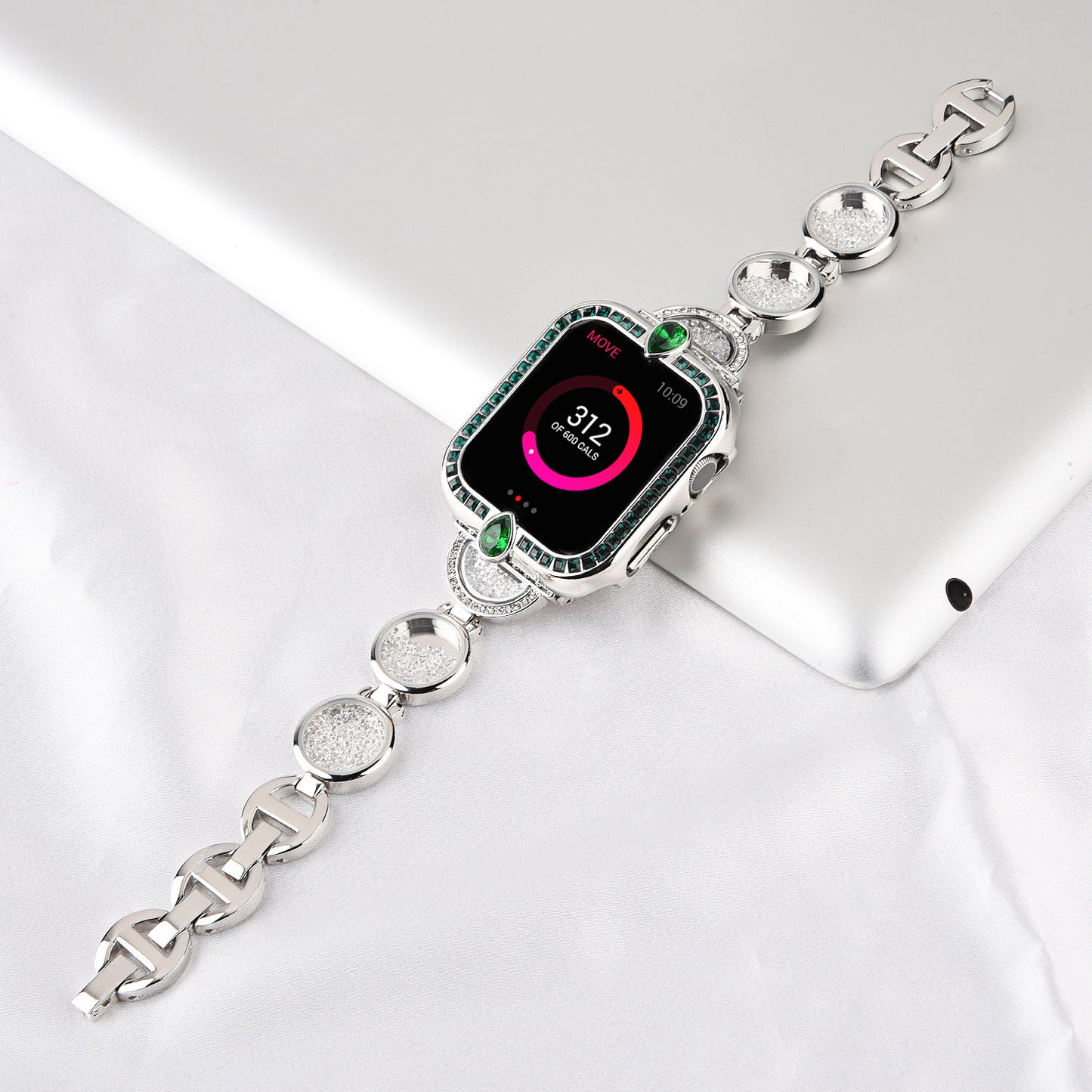 Rhinestones Decor Stainless Steel Watch Band Replacement Wrist Strap for Apple Watch Ultra 49mm / Series 8 45mm / 7 45mm / Series 6 / 5 / 4 / SE 44mm / SE (2022) 44mm Series 3 / 2 / 1 42mm - Silver