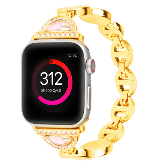 Stylish Rhinestones Decor Stainless Steel Band Smart Watch Wrist Strap for Apple Watch Series 8 41mm / Series 7 41mm / Watch Series 6 / 5 / 4 / SE / SE(2022) 40mm / Watch Series 1 / 2 / 3 38mm - Gold