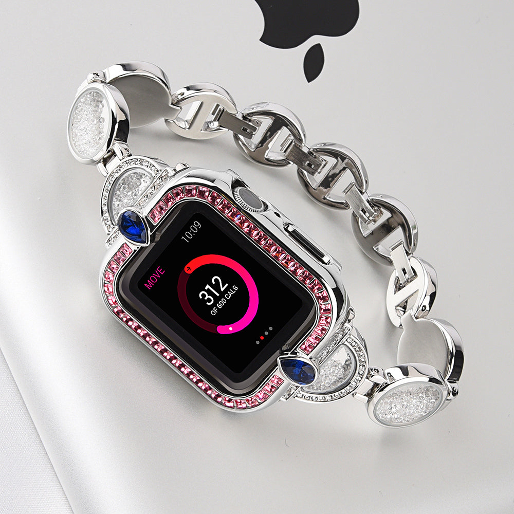 Stylish Rhinestones Decor Stainless Steel Band Smart Watch Wrist Strap for Apple Watch Series 8 41mm / Series 7 41mm / Watch Series 6 / 5 / 4 / SE / SE(2022) 40mm / Watch Series 1 / 2 / 3 38mm - Silver