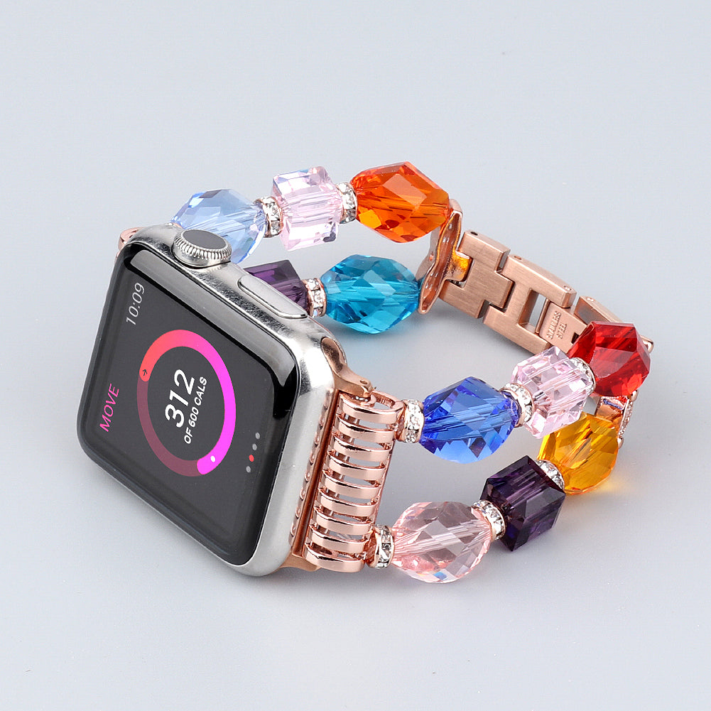 Rhombus Shaped Crystal Metal Strap Replacement Watch Band for Apple Watch Series 8 41mm / Series 7 41mm / Watch Series 6 / 5 / 4 / SE / SE(2022) 40mm / Watch Series 1 / 2 / 3 38mm - Multi-color
