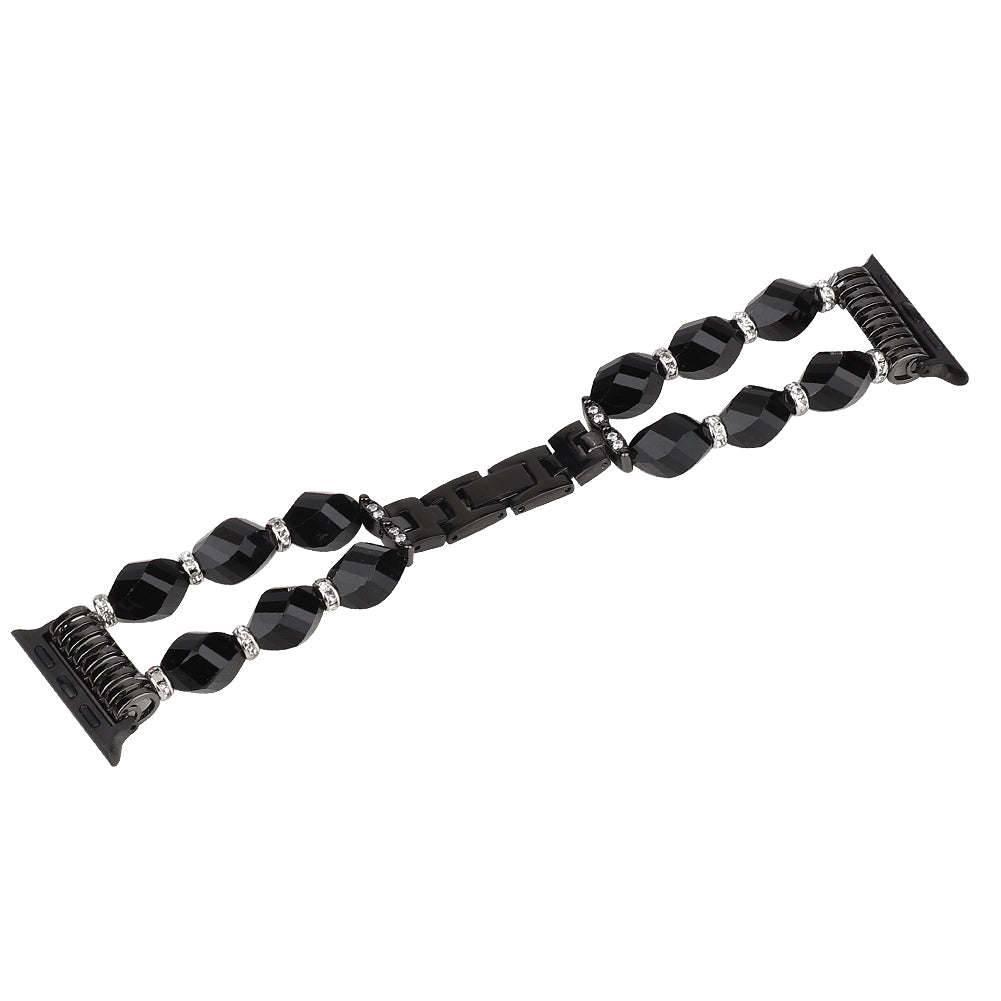 Rhombus Shaped Crystal Metal Strap Replacement Watch Band for Apple Watch Series 8 41mm / Series 7 41mm / Watch Series 6 / 5 / 4 / SE / SE(2022) 40mm / Watch Series 1 / 2 / 3 38mm - Black