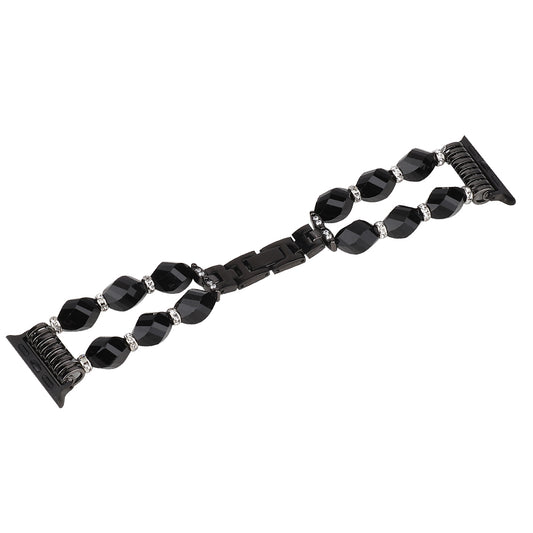 Rhombus Shaped Crystal Metal Strap Replacement Watch Band for Apple Watch Series 8 41mm / Series 7 41mm / Watch Series 6 / 5 / 4 / SE / SE(2022) 40mm / Watch Series 1 / 2 / 3 38mm - Black