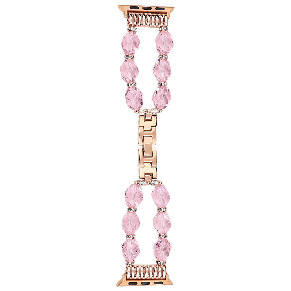 Rhombus Shaped Crystal Metal Wrist Strap Replacement Smart Watch Band for Apple Watch Ultra 49mm / Series 8 45mm / 7 45mm / 4 / 5 / 6 / SE 44mm / SE (2022) 44mm / Series 1 / 2 / 3 42mm - Pink