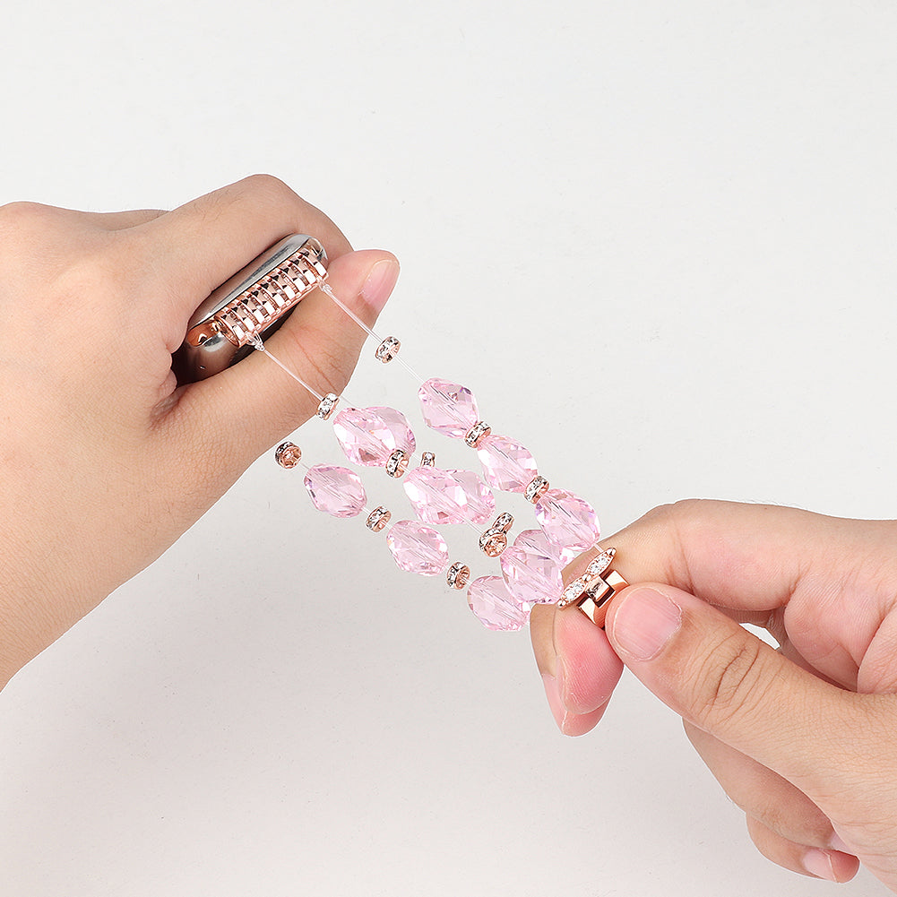 Rhombus Shaped Crystal Metal Wrist Strap Replacement Smart Watch Band for Apple Watch Ultra 49mm / Series 8 45mm / 7 45mm / 4 / 5 / 6 / SE 44mm / SE (2022) 44mm / Series 1 / 2 / 3 42mm - Pink