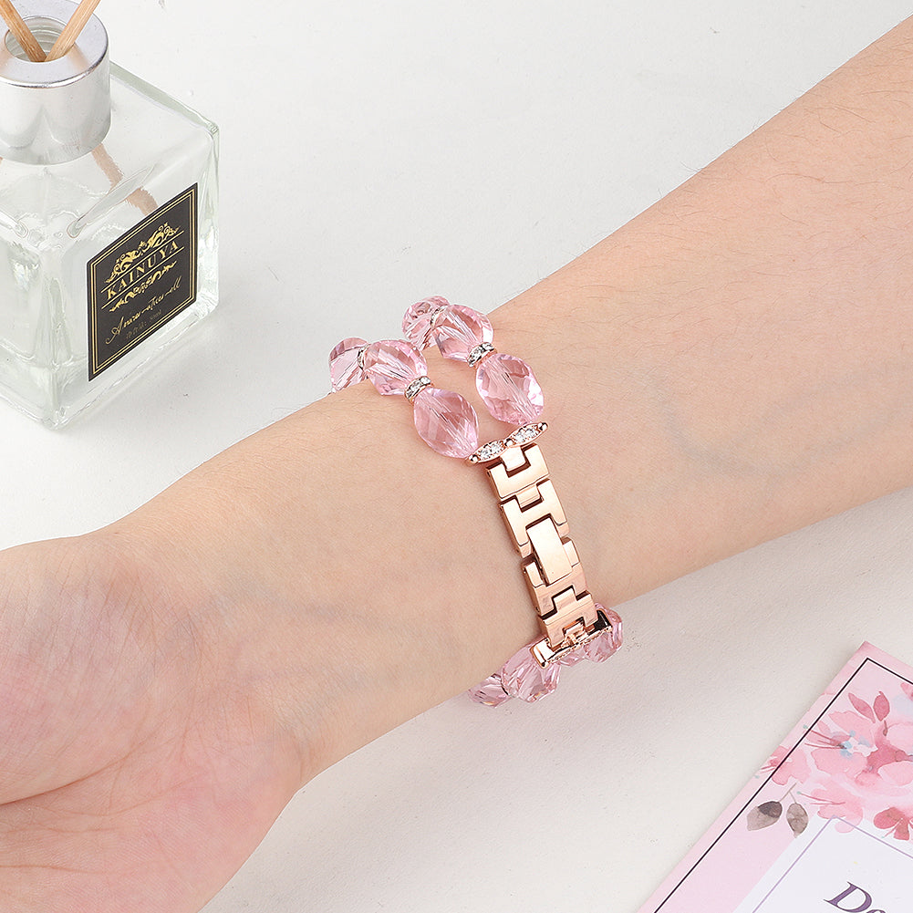 Rhombus Shaped Crystal Metal Wrist Strap Replacement Smart Watch Band for Apple Watch Ultra 49mm / Series 8 45mm / 7 45mm / 4 / 5 / 6 / SE 44mm / SE (2022) 44mm / Series 1 / 2 / 3 42mm - Pink