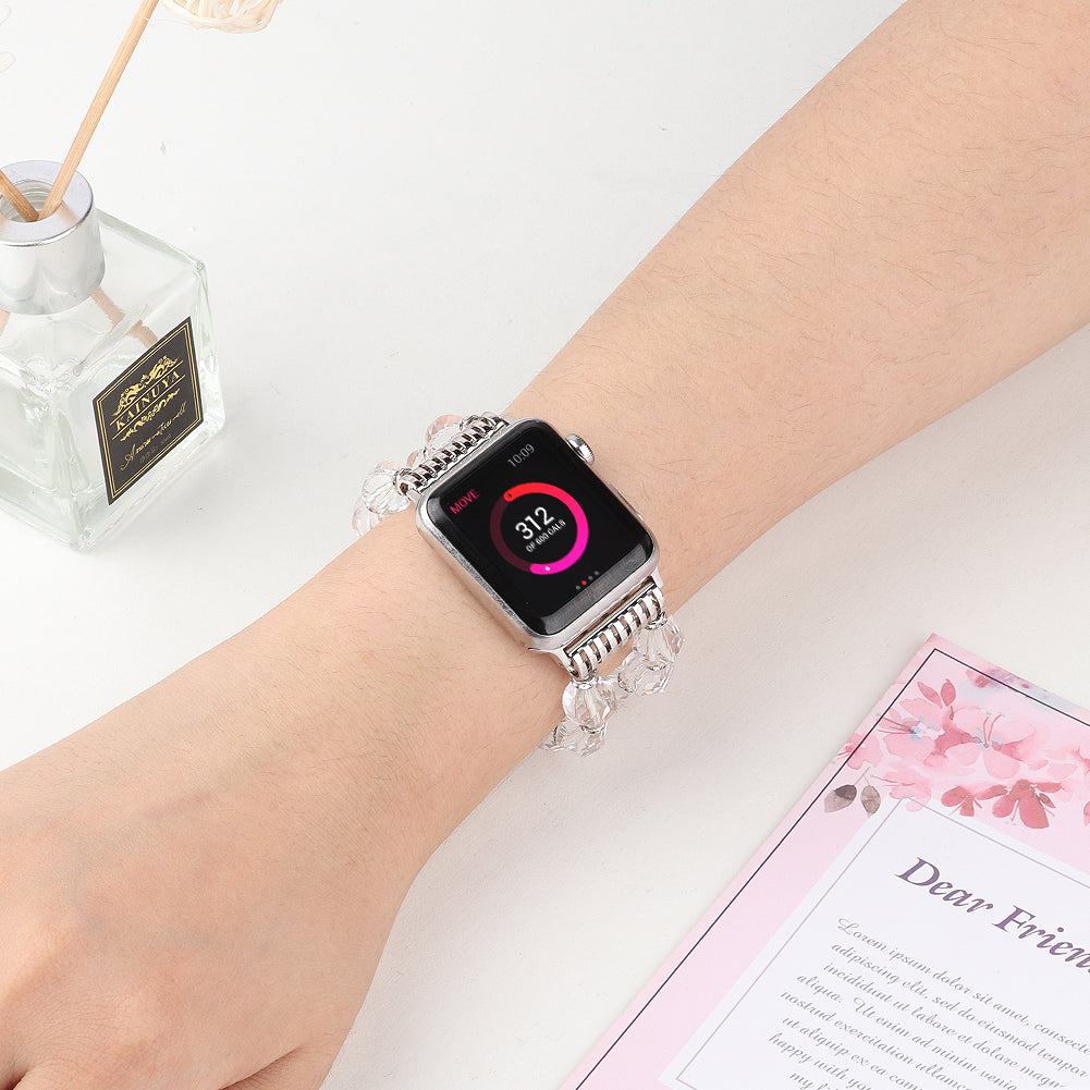 Rhombus Shaped Crystal Metal Wrist Strap Replacement Smart Watch Band for Apple Watch Ultra 49mm / Series 8 45mm / 7 45mm / 4 / 5 / 6 / SE 44mm / SE (2022) 44mm / Series 1 / 2 / 3 42mm - Transparent