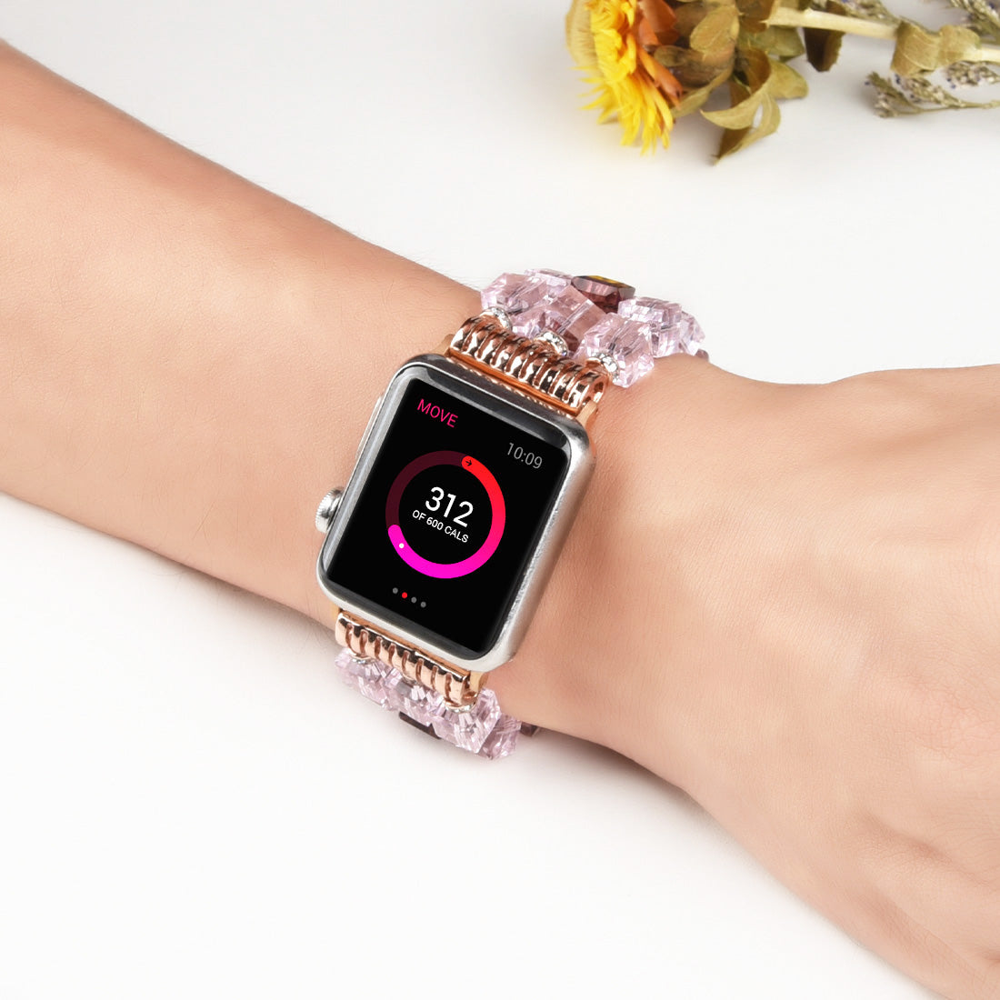 Faux Crystal Blocks Smart Watch Band Strap Bracelet for Apple Watch Series 8 41mm / Series 7 41mm / SE / SE(2022) / Series 6 / 5 / 4 40mm / Series 3 / 2 / 1 38mm - Pink