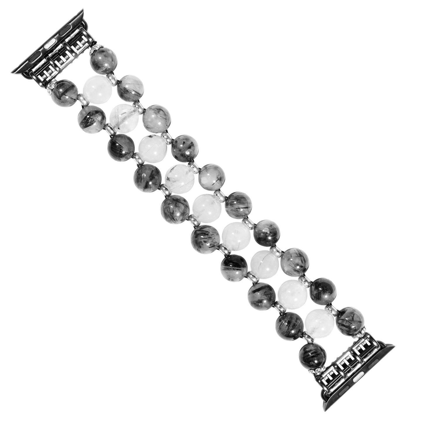 Stylish Three Rows Agate Beads + Metal Bracelet Wrist Strap Smart Watch Band for Apple Watch Ultra 49mm / Series 8 45mm / 7 45mm / Series 6 / 5 / 4 / SE 44mm / SE (2022) 44mm Series 3 / 2 / 1 42mm - Black