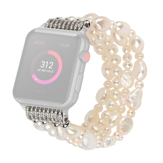 Crystal Pearls Bracelet Exquisite Stylish Watch Band for Apple Watch Series 8 41mm / Series 7 41mm / SE / SE(2022) / Series 6 / 5 / 4 40mm / Series 3 / 2 / 1 38mm - Pearl White