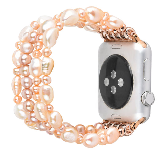 Crystal Pearls Bracelet Exquisite Stylish Watch Band for Apple Watch Series 8 41mm / Series 7 41mm / SE / SE(2022) / Series 6 / 5 / 4 40mm / Series 3 / 2 / 1 38mm - Pearl Pink