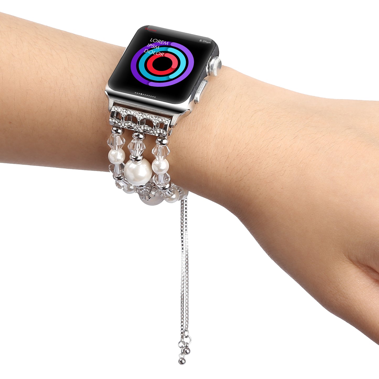 Stylish Agate Pearl Watch Strap Replacement Band for Apple Watch Series 8 41mm / Series 7 41mm / Apple Watch Series 1 / 2 / 3 38mm / Apple Watch Series SE / SE(2022) / 6 / 5 / 4 40mm - Agate / White
