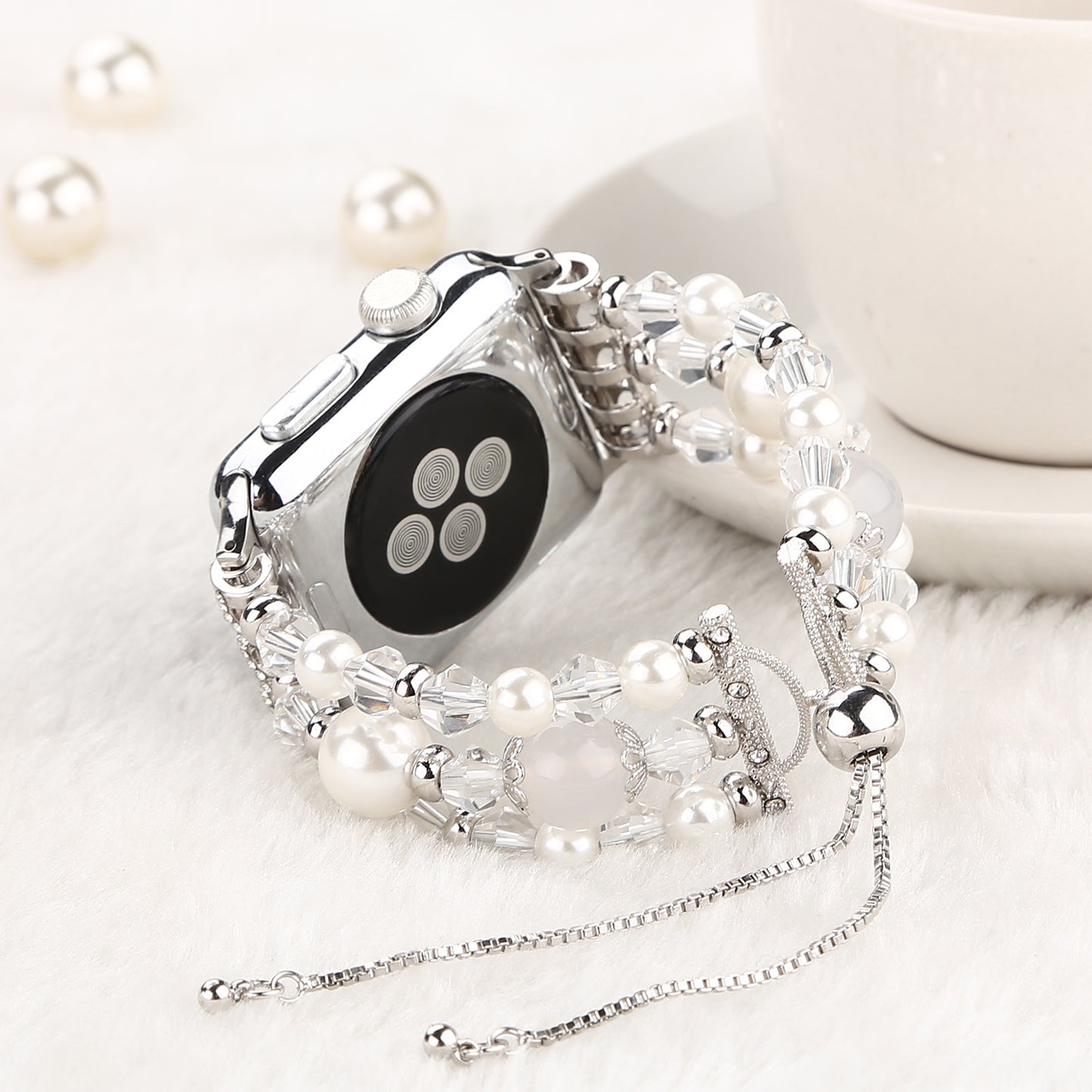 Stylish Agate Pearl Watch Strap Replacement Band for Apple Watch Series 8 41mm / Series 7 41mm / Apple Watch Series 1 / 2 / 3 38mm / Apple Watch Series SE / SE(2022) / 6 / 5 / 4 40mm - Agate / White
