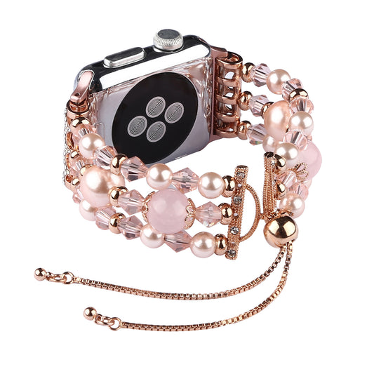 Stylish Agate Pearl Watch Strap Replacement Band for Apple Watch Series 8 41mm / Series 7 41mm / Apple Watch Series 1 / 2 / 3 38mm / Apple Watch Series SE / SE(2022) / 6 / 5 / 4 40mm - Agate / Pink