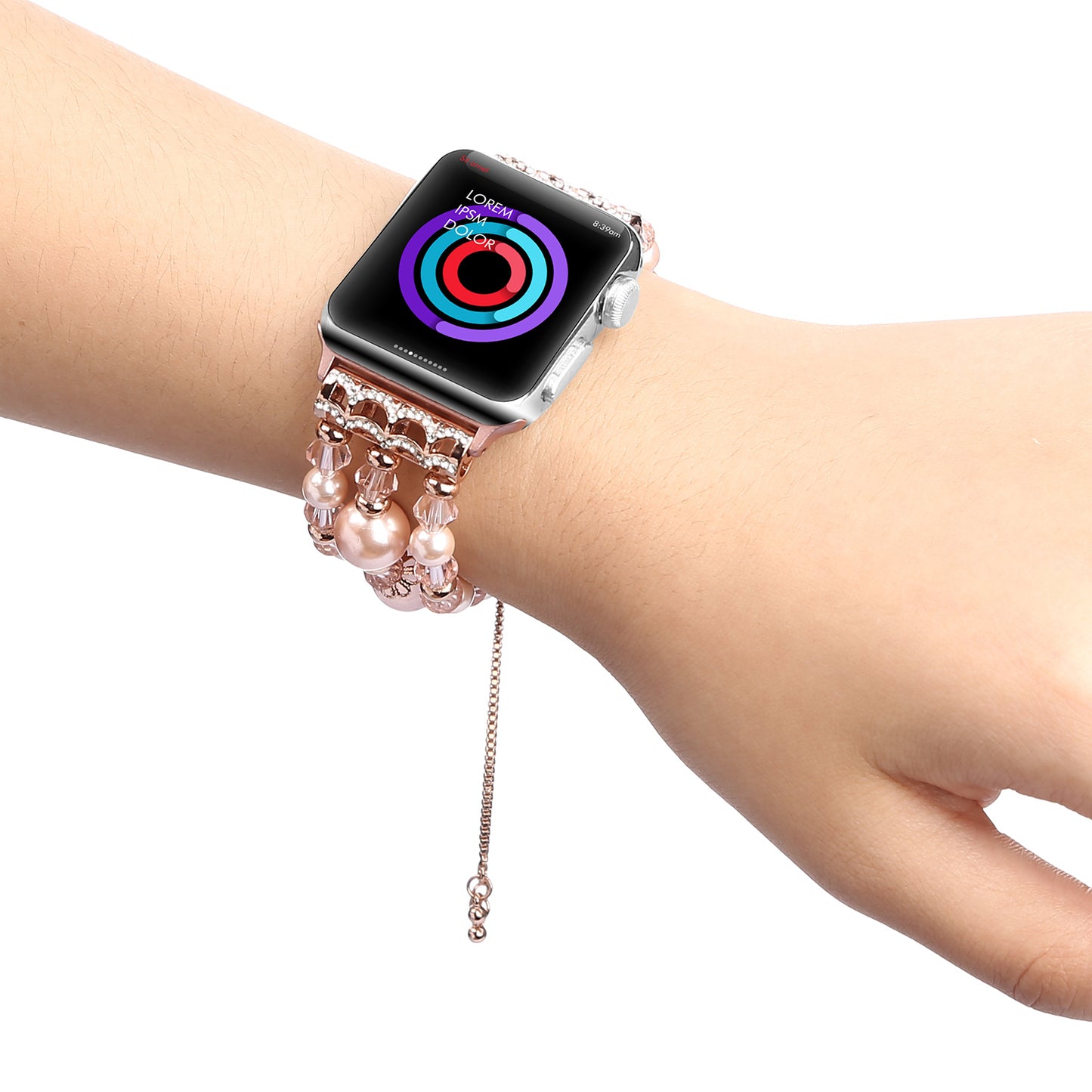 Stylish Agate Pearl Watch Strap Replacement Band for Apple Watch Series 8 41mm / Series 7 41mm / Apple Watch Series 1 / 2 / 3 38mm / Apple Watch Series SE / SE(2022) / 6 / 5 / 4 40mm - Agate / Pink