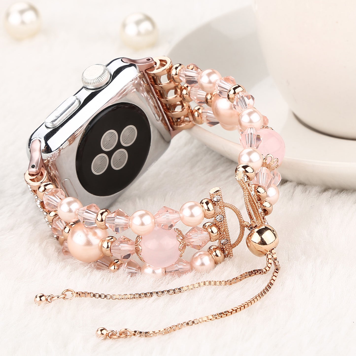 Stylish Agate Pearl Watch Strap Replacement Band for Apple Watch Series 8 41mm / Series 7 41mm / Apple Watch Series 1 / 2 / 3 38mm / Apple Watch Series SE / SE(2022) / 6 / 5 / 4 40mm - Agate / Pink