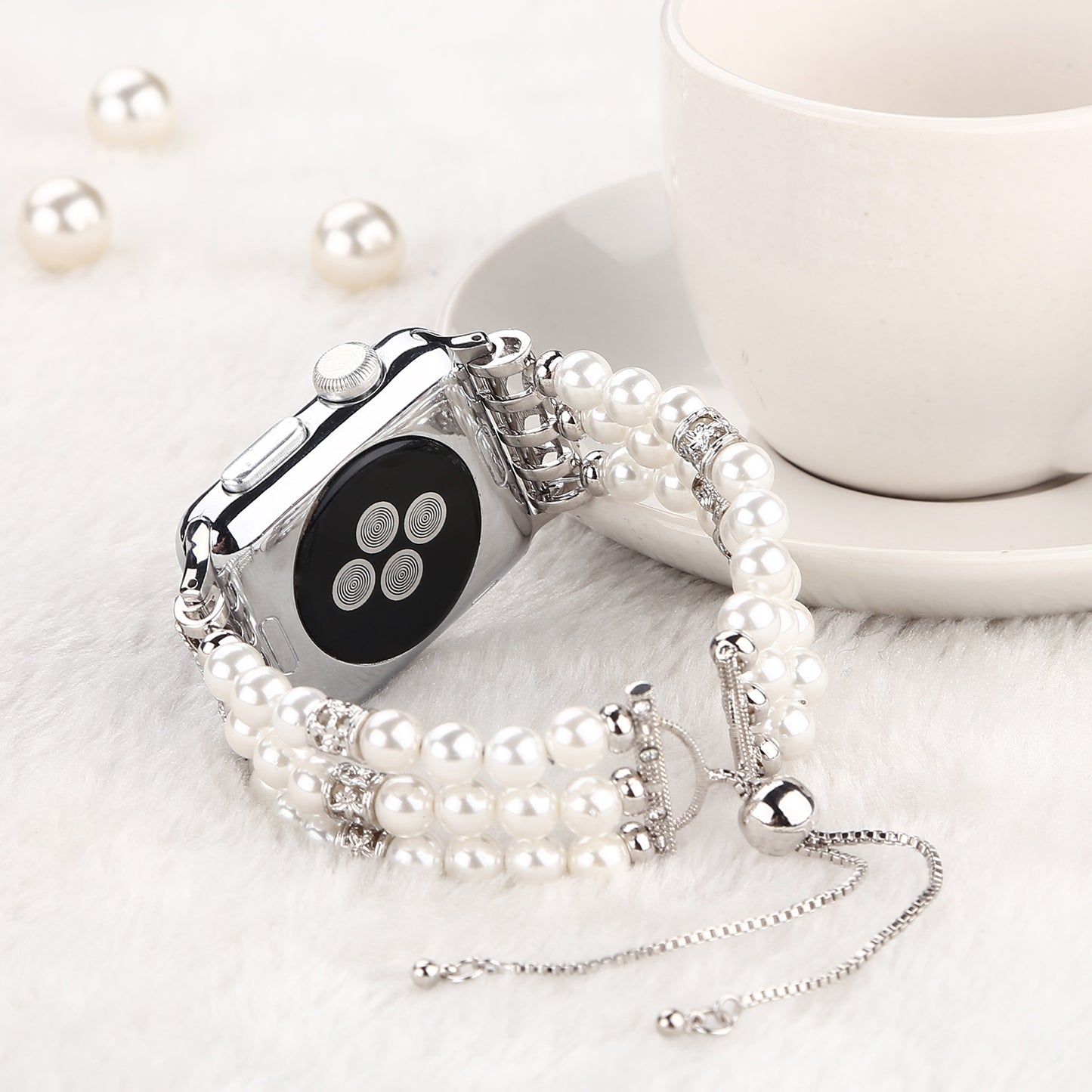 Stylish Agate Pearl Watch Strap Replacement Band for Apple Watch Series 8 41mm / Series 7 41mm / Apple Watch Series 1 / 2 / 3 38mm / Apple Watch Series SE / SE(2022) / 6 / 5 / 4 40mm - Pearl / White