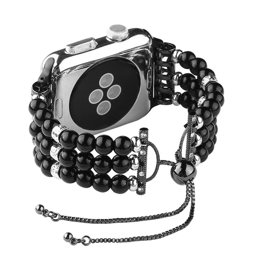 Stylish Agate Pearl Watch Strap Replacement Band for Apple Watch Series 8 41mm / Series 7 41mm / Apple Watch Series 1 / 2 / 3 38mm / Apple Watch Series SE / SE(2022) / 6 / 5 / 4 40mm - Pearl / Black